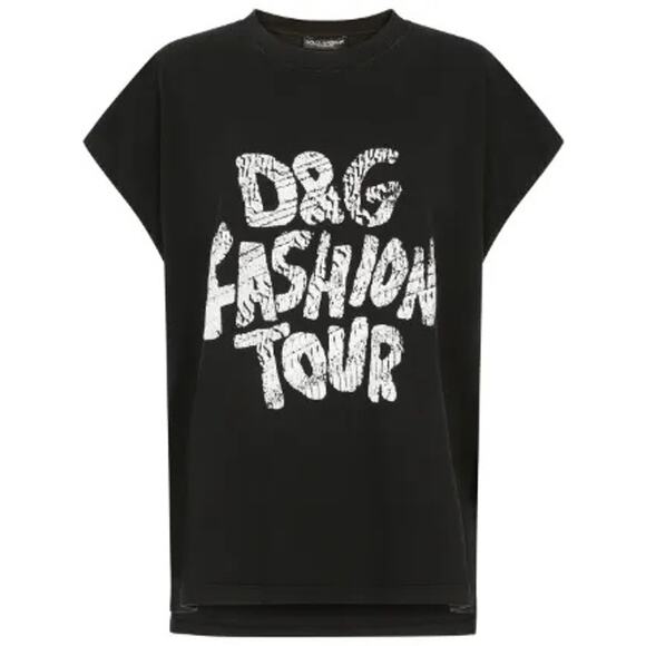 NWT Dolce & Gabbana Black D&G Fashion Tour step-hem T-Shirt IT 40 S - Picture 6 of 9